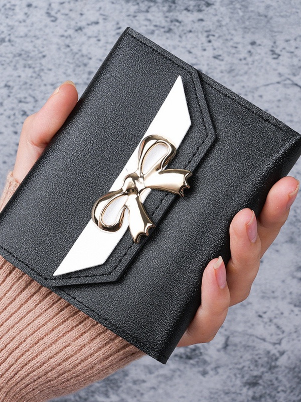 Black Bow Accent Women's Wallet - Elegant Compact Purse